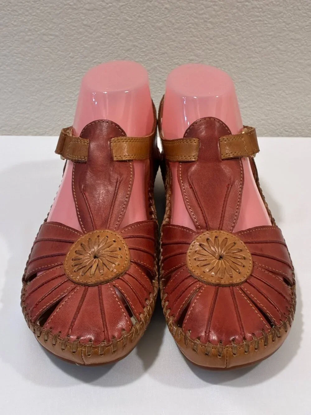 Pikolinos Puerto Vallarta Leather T-Strap Brown Tan Huarache Sandals 7.5 - 8 EUC